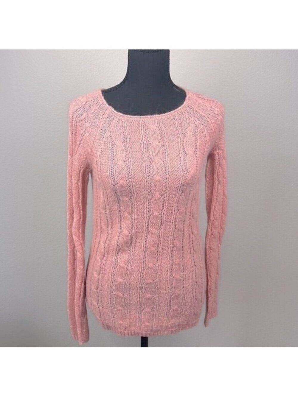 J. Crew Mohair Sweater XS Rose Pink Wool Blend Cable Knit Long Sleeve Crewneck